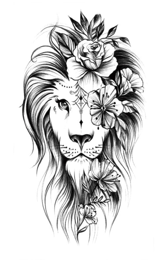 Tatouage Temporaire lion fleuri Le Coq Tatou